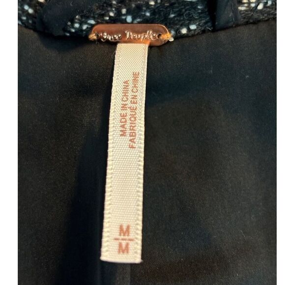 Free People UO Fringe Trim Open Front Coat Jacket Lined Self-Tie Belt M Black - Picture 9 of 10